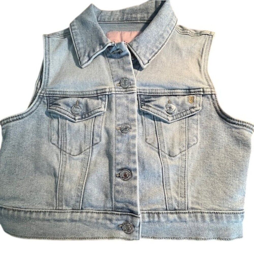 Juicy Couture Denim Jean Vest with Rhinestone JUICY Logo on Back- Size XS